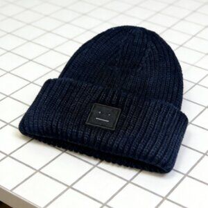 Acne Navy Ribbed Knit Beanie